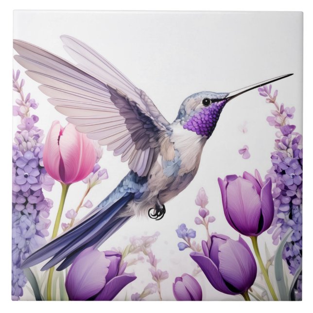 Lavender Hummingbird Illustration Tile (Front)
