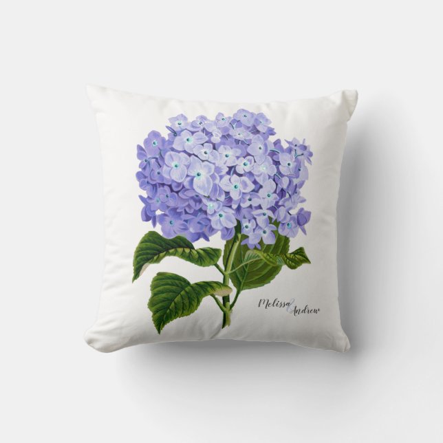 Lavender Hydrangea Botanical Floral Personalized Throw Pillow (Front)