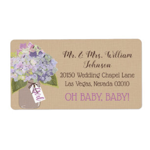Lavender Hydrangea Bouquet Baby Shower Label