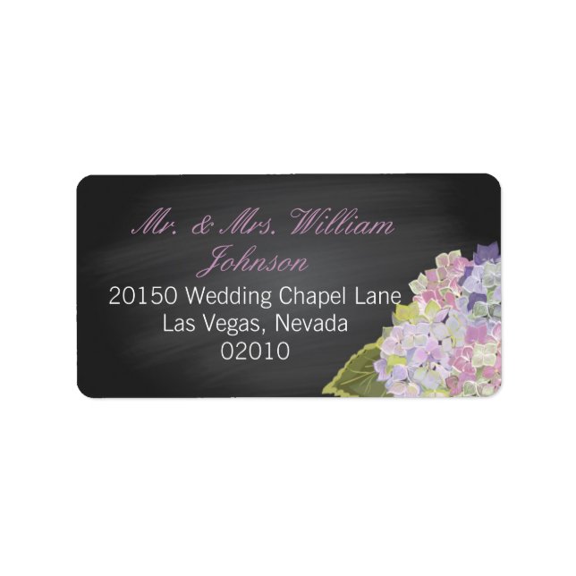 Lavender Hydrangea Chalkboard Wedding Label (Front)