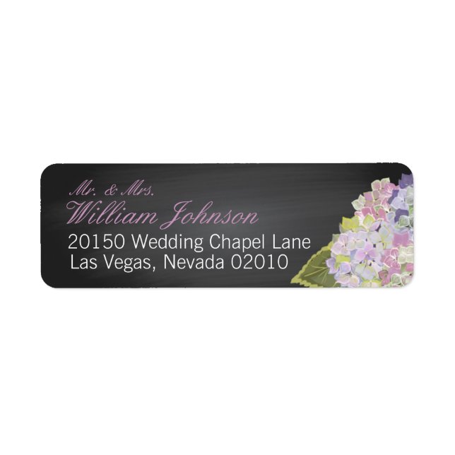 Lavender Hydrangea Chalkboard Wedding Label (Front)