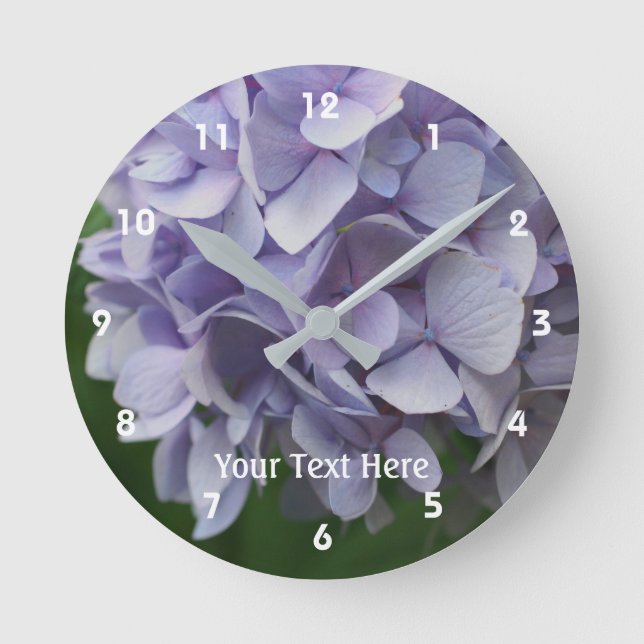 Lavender Hydrangea Flower Petals Round Clock (Front)
