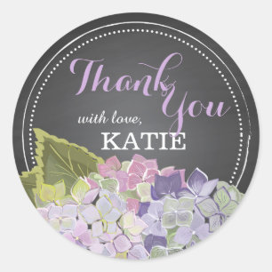 Lavender Hydrangea on Chalkboard Thank You Sticker