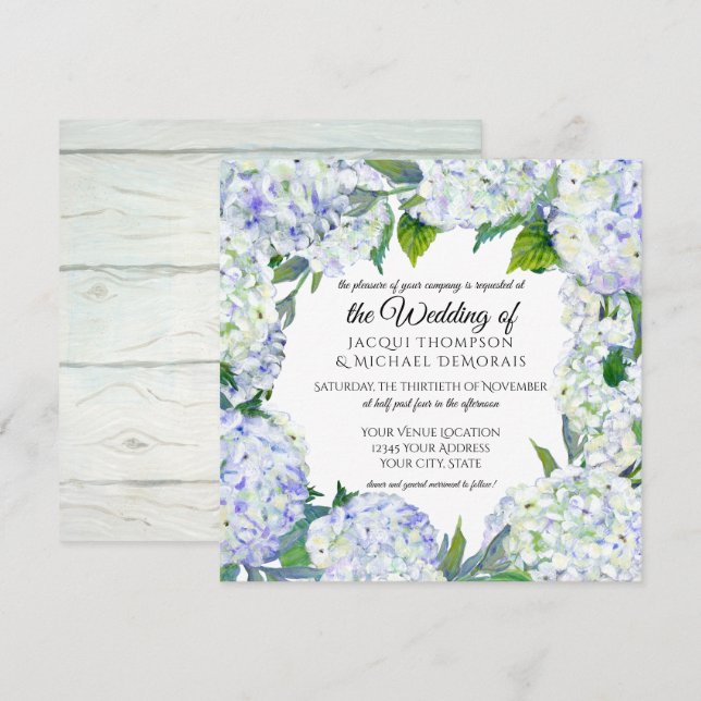 Lavender Hydrangea Wreath Vintage Floral Wooden Invitation (Front/Back)