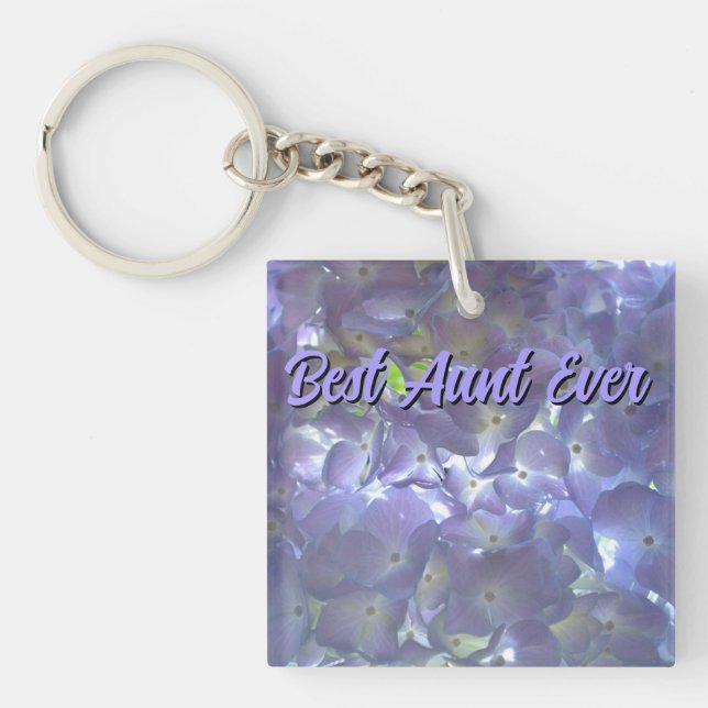 Lavender Hydrangeas purple floral best Aunt ever Keychain (Front)