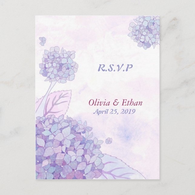 Lavender Hydrangeas Wedding Response Postcards (Front)