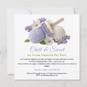 Lavender Ice Cream Sandwich Day Watercolor  Invitation