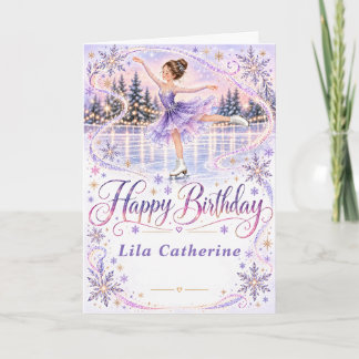 Lavender Ice Skating Birthday  Card