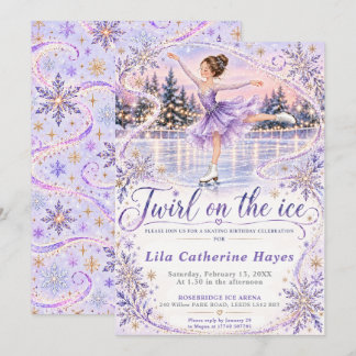 Lavender Ice Skating Birthday  Invitation