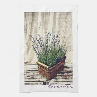 lavender in a basket kitchen towel