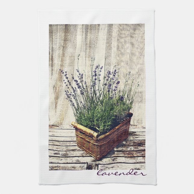 lavender in a basket kitchen towel (Vertical)