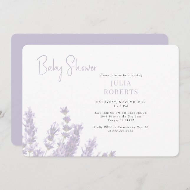 Lavender in Bloom Baby Shower Horizontal Invitation (Front/Back)