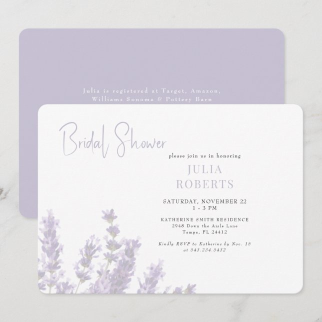Lavender in Bloom Bridal Shower Horizontal Invitation (Front/Back)