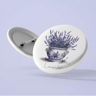 Lavender in Delft Blue, customizable  1 Inch Round Button