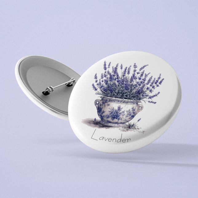 Lavender in Delft Blue, customizable  1 Inch Round Button (Creator Uploaded)