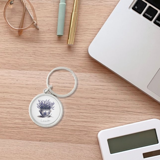 Lavender in Delft Blue, customizable  Keychain (Creator Uploaded)