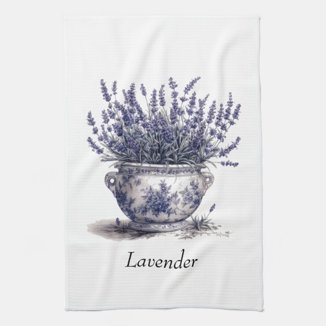 Lavender in Delft Blue  Kitchen Towel (Vertical)