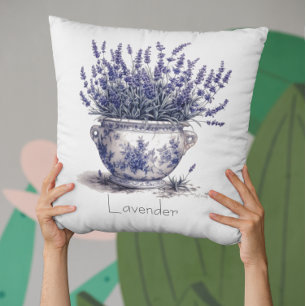 Lavender in Delft Blue Outdoor Pillow