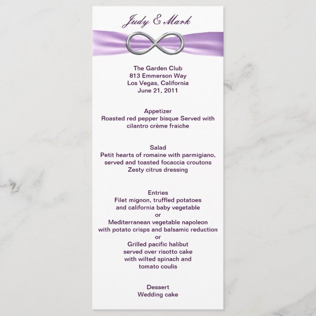 Lavender Infinity Menu Card (Front)