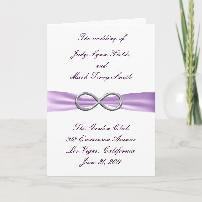 Lavender Infinity Wedding Program Card (Front)