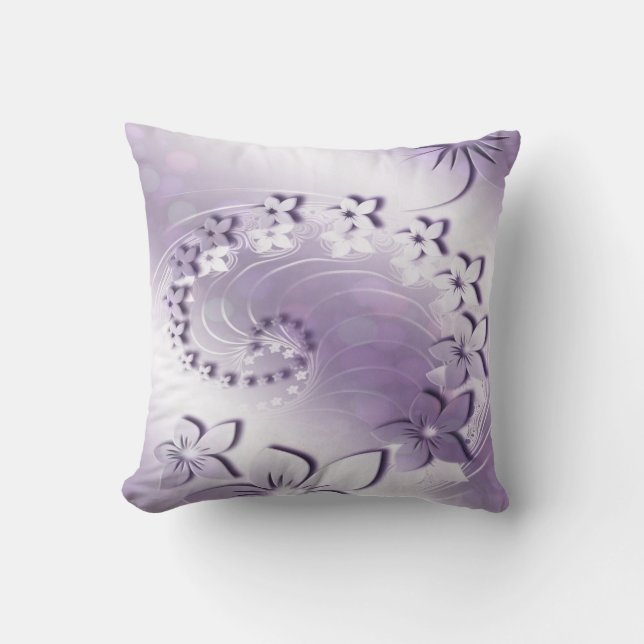 Lavender Iridescent Floral Swirl Throw Pillow (Front)