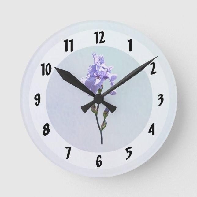 Lavender Iris and Buds Round Clock (Front)