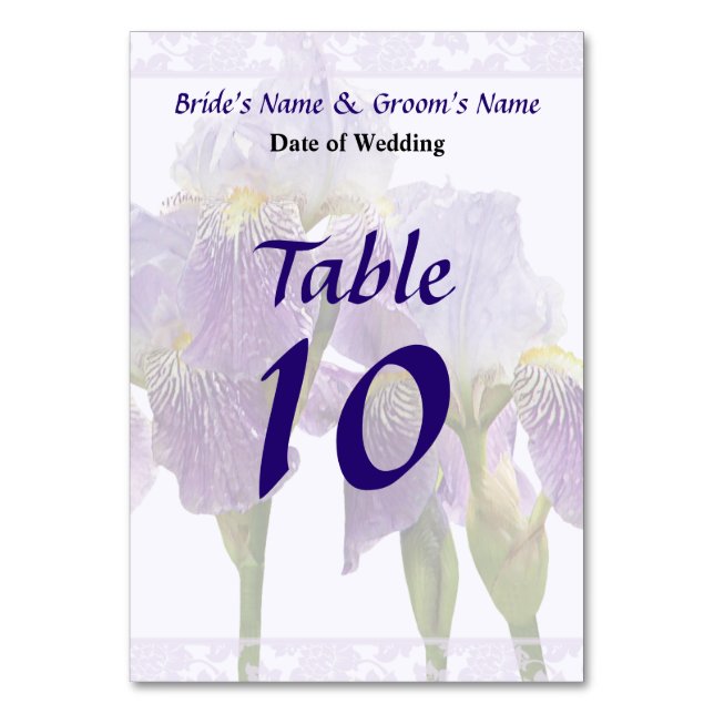 Lavender Iris Couple Wedding Supplies Table Number (Front)