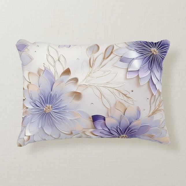 Lavender Ivory Pearl Gold Floral Wedding  Accent Pillow (Front)