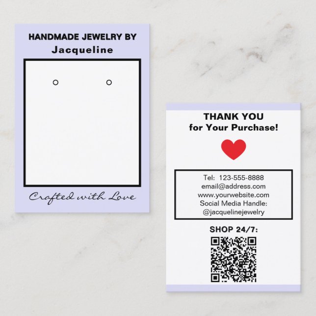 Lavender Jewelry Earrings QR Code Business Card (Front/Back)