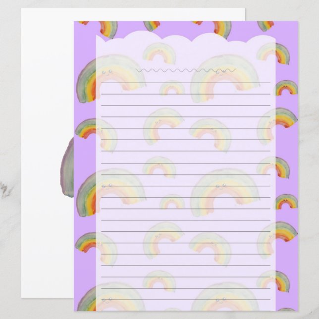 Lavender Kawaii Rainbow Stationery Paper (Front/Back)