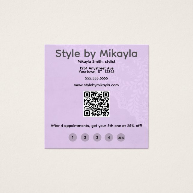 Lavender Lace Beautician Customer Rewards Card (Devant)