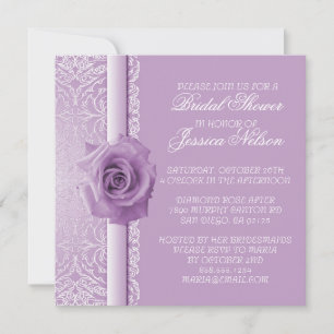 Lavender Lace Damask Beauty Rose Shower Invite