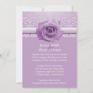 Lavender Lace Damask Beauty Rose Wedding Invite