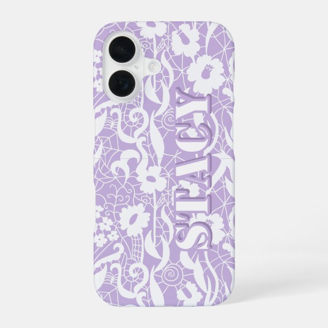 Lavender Lace Floral Personalized Name iPhone Case (Back)