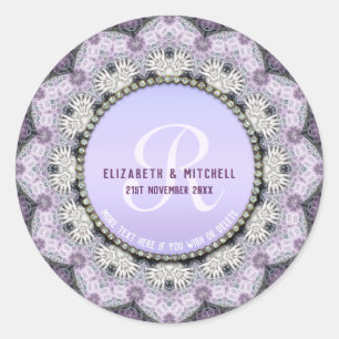 Lavender Lace  Monogram Wedding Classic Round Sticker