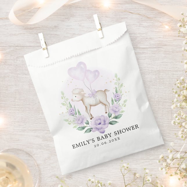 Lavender Lamb Baby Sheep Girl Shower Birthday Favour Bag (Clipped)