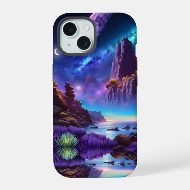 Lavender Landscape Fantasy iPhone 15 Case (Back)