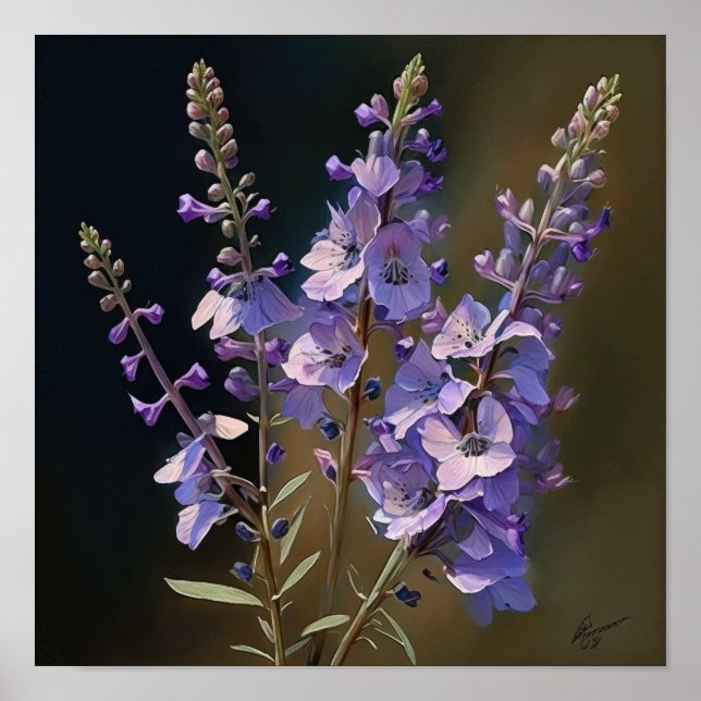 Lavender Larkspur Flower Art Imprimer Poster (Devant)