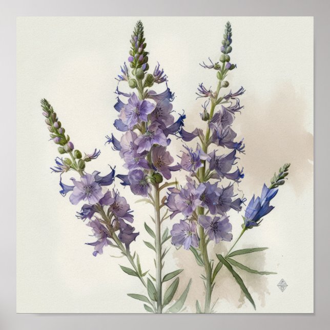 Lavender Larkspur Flower Art Print Poster (Front)
