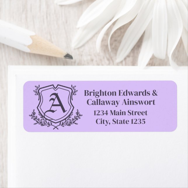 Lavender Leaf and Floral Monogram Crest Address (Insitu)