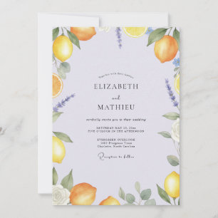 Lavender Lemon Citrus Eucalyptus Wedding Invitation