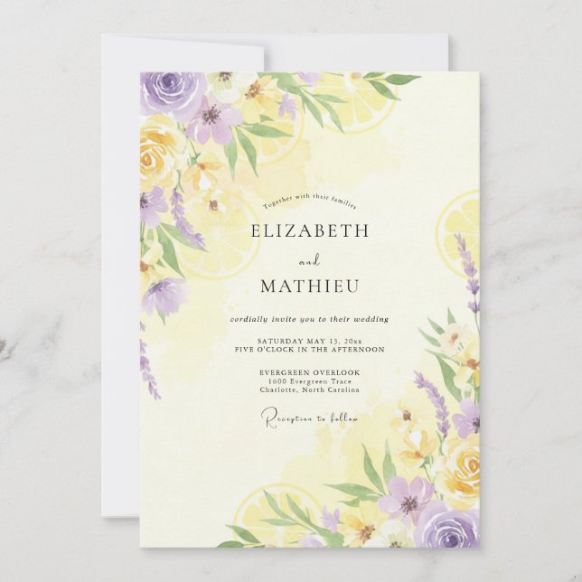 Lavender Lemon Wildflower Wedding Invitation (Front)