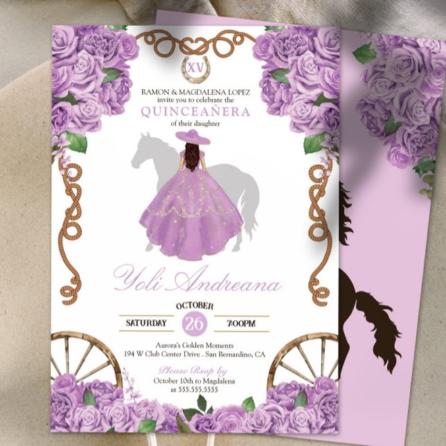 Lavender Light Purple Charra Quinceanera Invitation (Creator Uploaded)