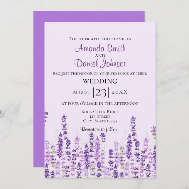 Lavender Light Purple Flowers Watercolor Invitation (Front/Back)