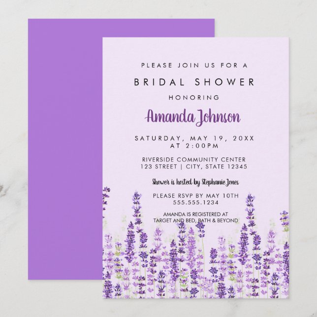 Lavender Light Purple Flowers Watercolor Invitation (Front/Back)