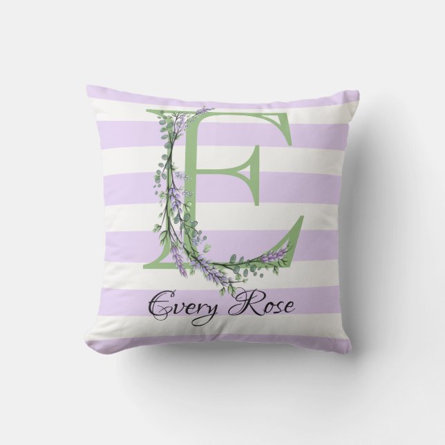 Lavender light purple white strips monogram outdoor pillow (Front)