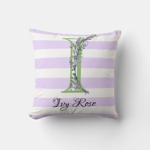 Lavender light purple white strips monogram throw pillow