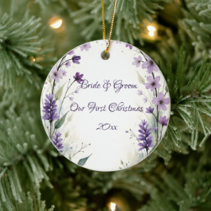 Lavender Lilac Floral Arch Christmas Ceramic Ornament