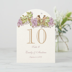 Lavender Lilac Love Bird Wedding Table Number Card