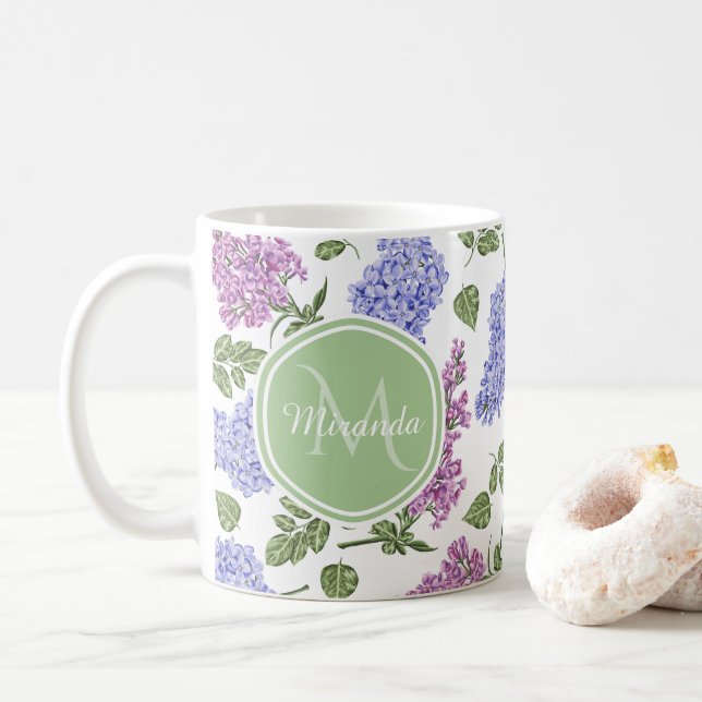 Lavender Lilac Monogram Coffee Mug (With Donut)